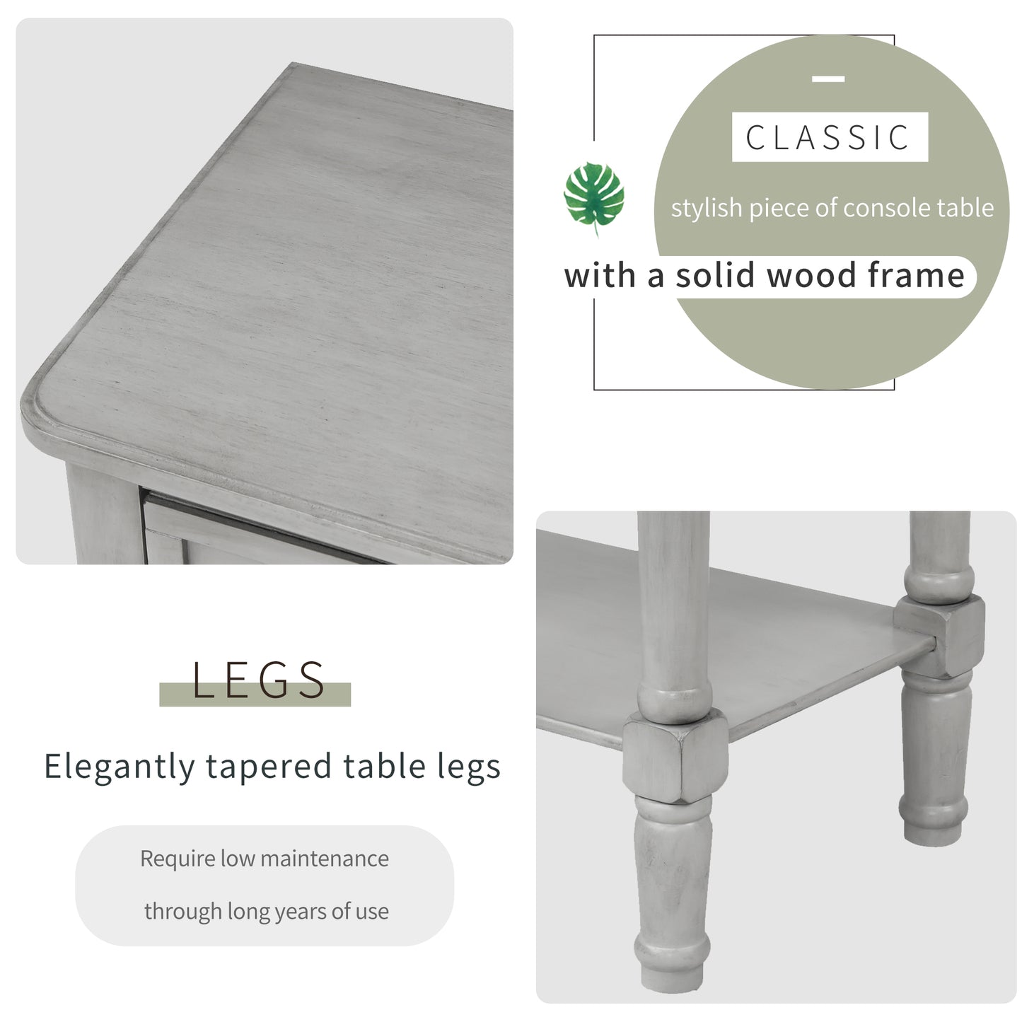 TREXM Narrow Console Desk, Thin Sofa Table with Three Storage Drawers and Living Room Bottom Shelves (Grey Washed) - The Nex Store