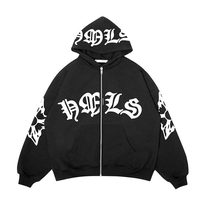 Zipper hoodie Gothic letter printed hoodie oversized hoodie - The Nex Store
