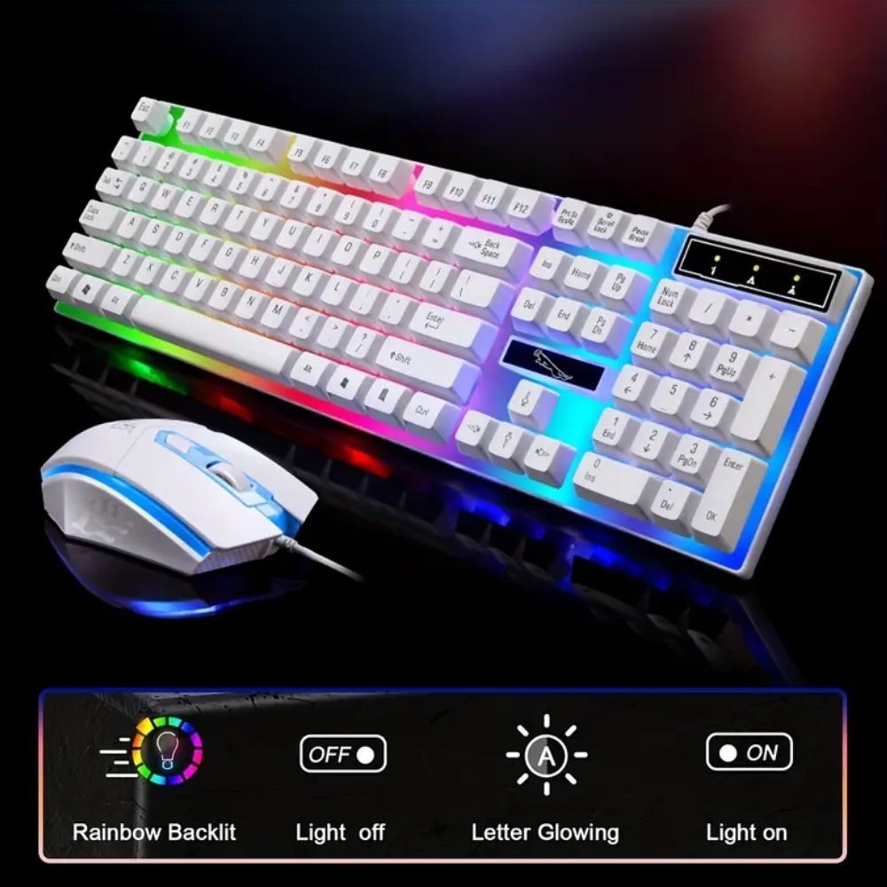 Gaming Keyboard Mouse Set Rainbow LED Wired USB For PC Laptop PS4 One 360UK - The Nex Store