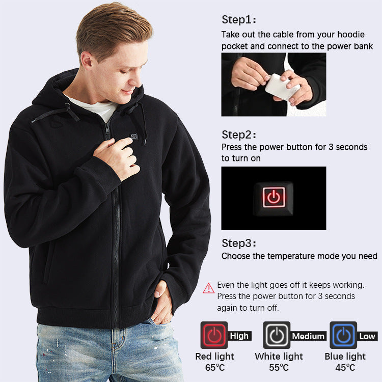 USB heated hoodie, comfortable and warm, power bank, charging and heating hoodie, heating jacket, electric heating jacket - The Nex Store