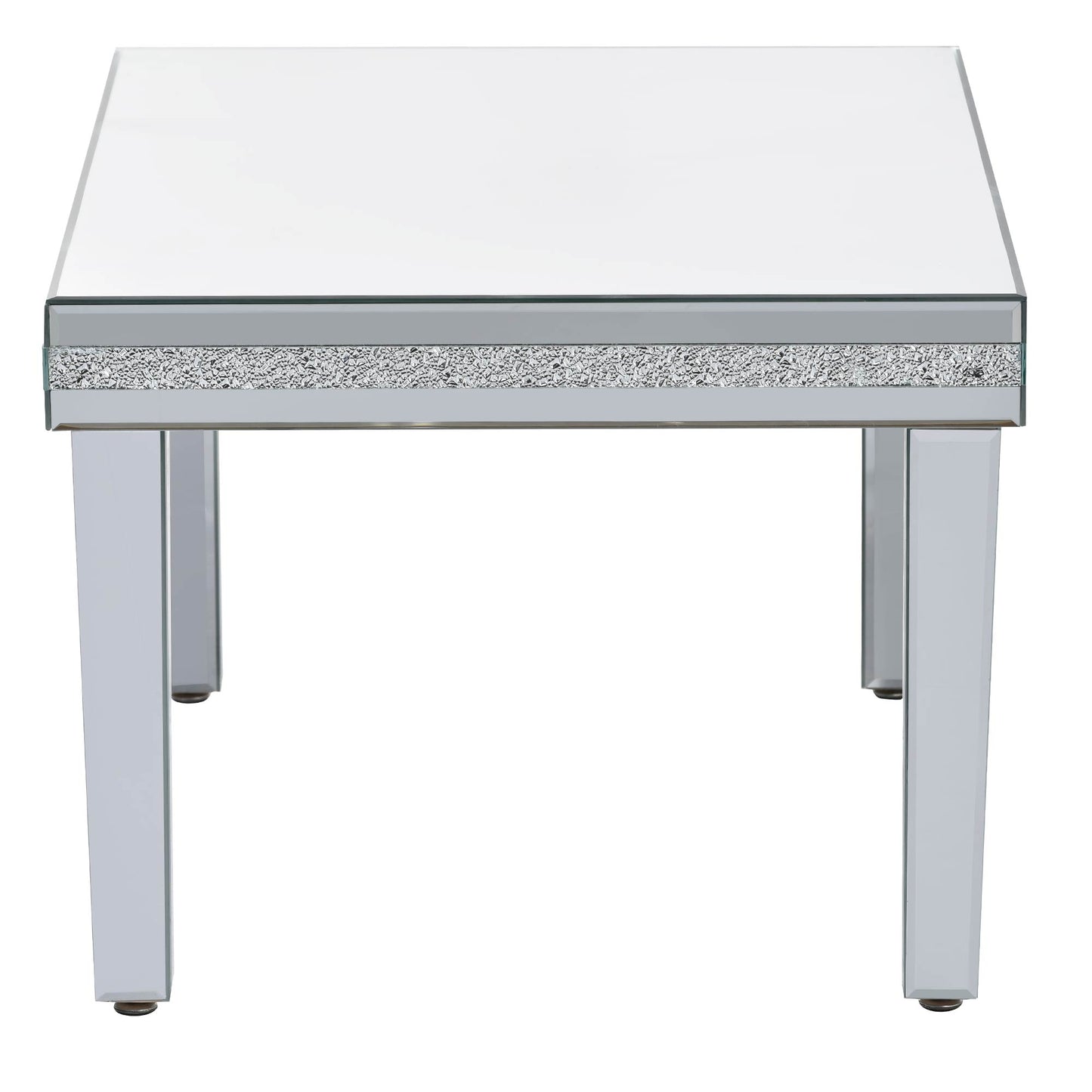 The ON-TRANS stylish modern glass mirrored coffee table features a crystal design and adjustable height legs in silver - The Nex Store
