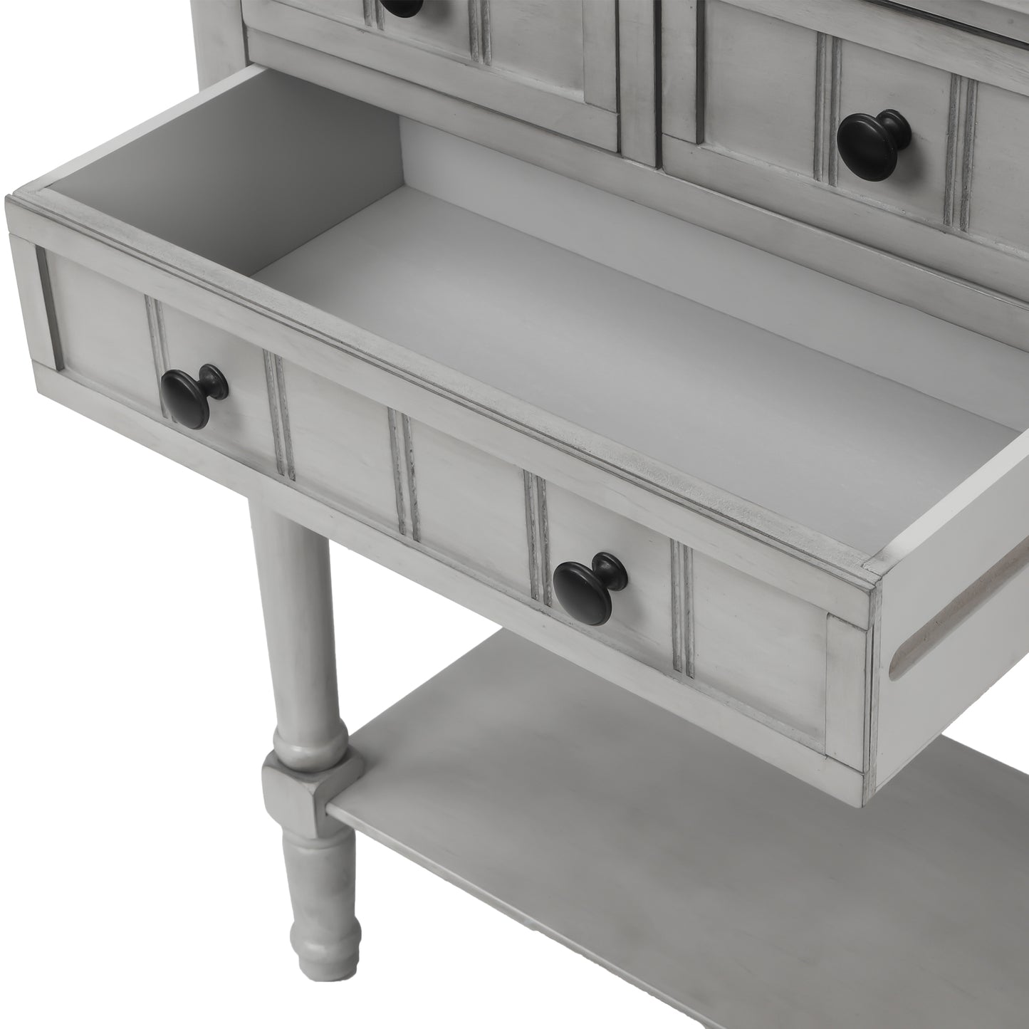 TREXM Narrow Console Desk, Thin Sofa Table with Three Storage Drawers and Living Room Bottom Shelves (Grey Washed) - The Nex Store