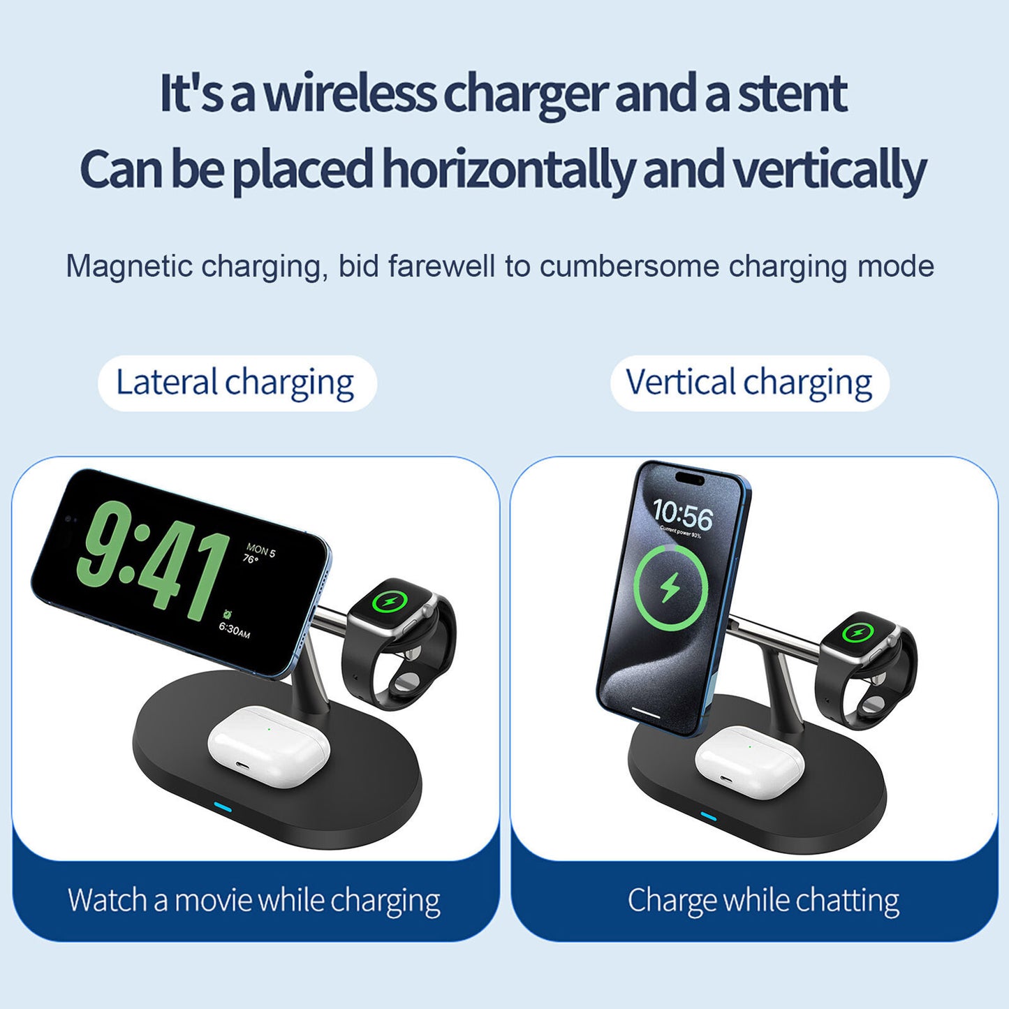 3in1 Magnetic Wireless Charger Stand For IWatch AirPod 15 14 13 16 - The Nex Store