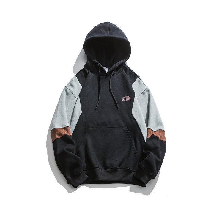 Japanese fashion brand color blocked hooded sweatshirt for men, retro city boy versatile casual top - The Nex Store