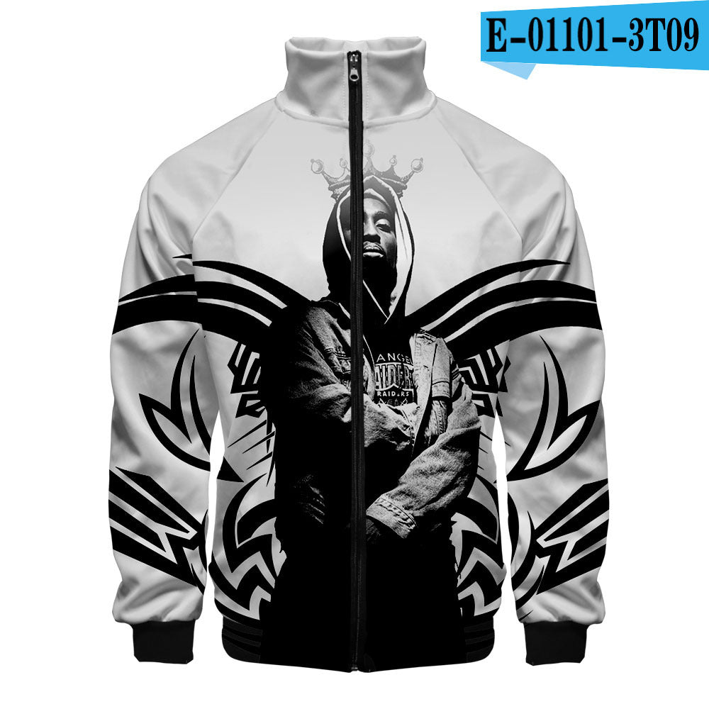 Rap singer 2PAC peripheral 3D color printed casual stand up collar sweatshirt - The Nex Store