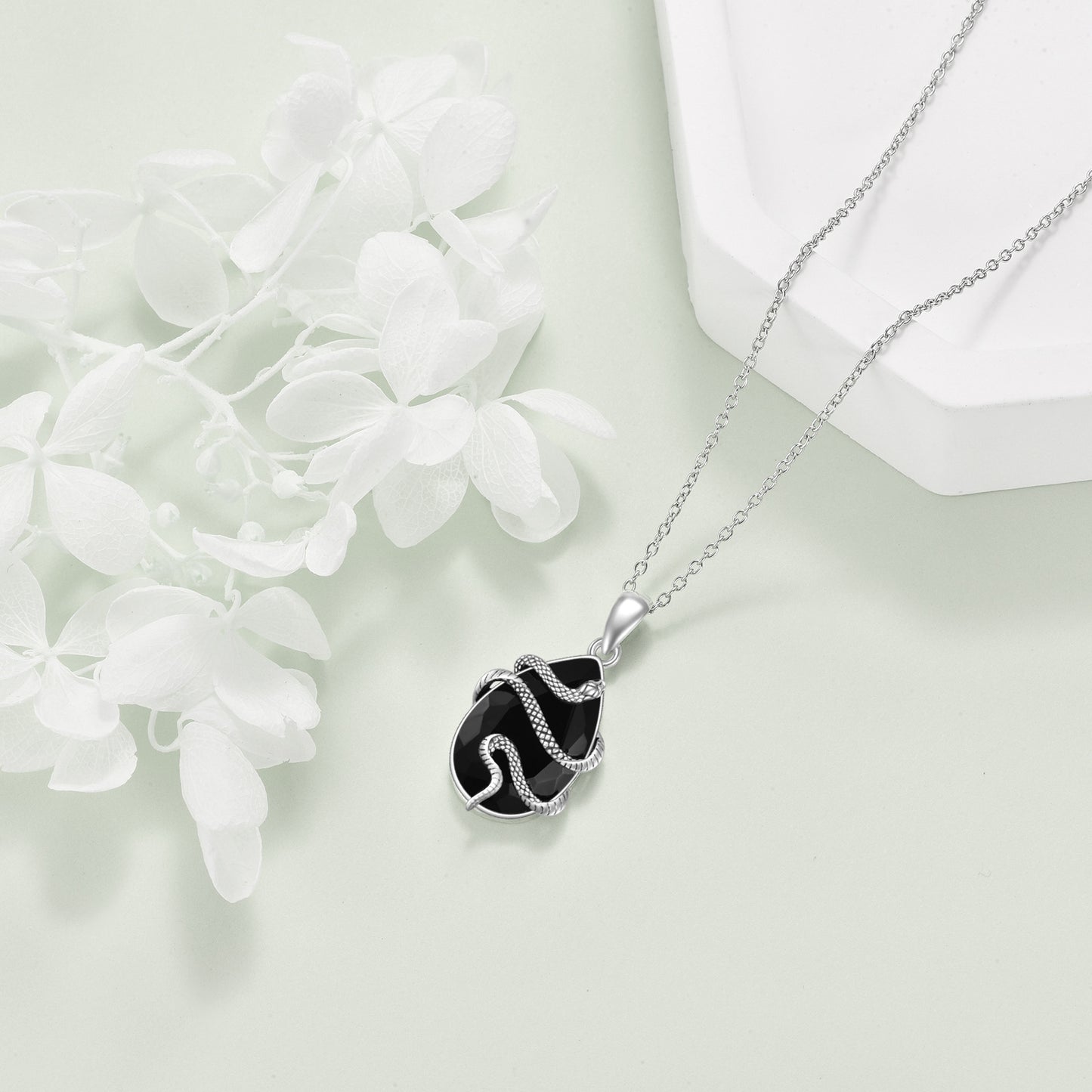 Sterling Silver Black Obsidian Tourmaline Crystal Snake Necklace Jewelry as Gifts - The Nex Store