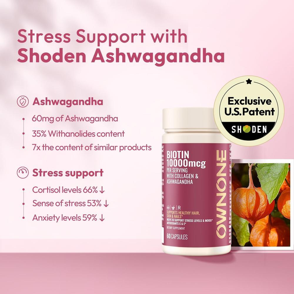 OWNONE Biotin Per Serving-HSN Care Promote Hair, Skin, Nails Growth Shoden Ashwagandha Extract Support Stress & Mood Multiple Natural Ingredients All In One 60 Capsules - The Nex Store