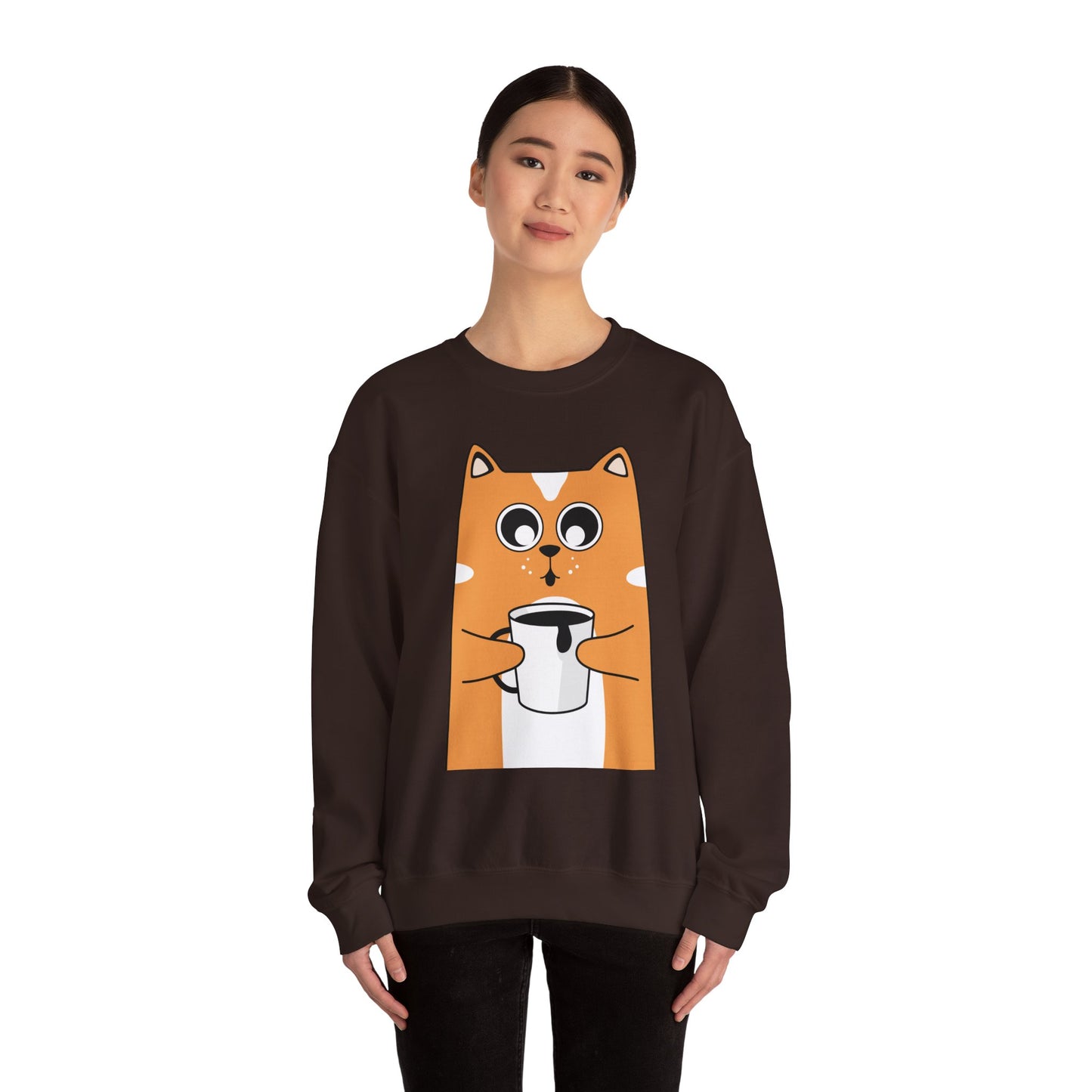 Cute Cat Mug Sweatshirt, Cozy Crewneck, Cat Lover Gift, Animal Apparel, Perfect for Fall, Fun Pet Sweatshirt - The Nex Store