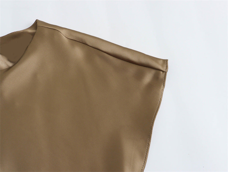 Satin Party Evening Women Midi Dress Elegant Keyhole Back A-Line Robe Sleeveless Female Long Dresses - The Nex Store