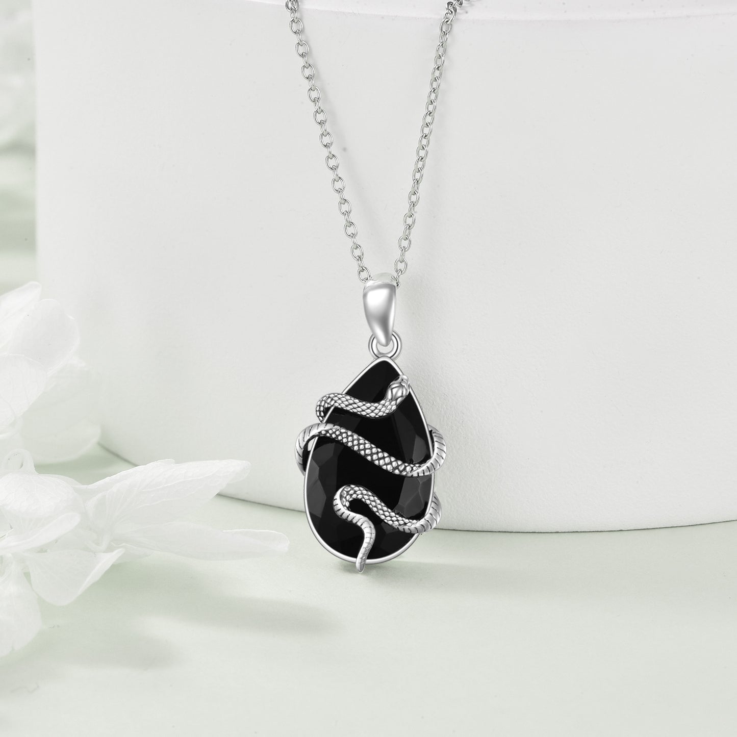 Sterling Silver Black Obsidian Tourmaline Crystal Snake Necklace Jewelry as Gifts - The Nex Store