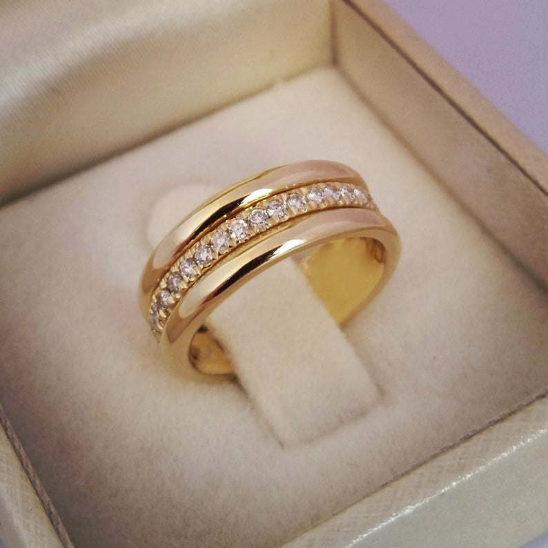Simple Golden Sliver Rhinestones Ring Copper Plated RIngs Fashion Jewe