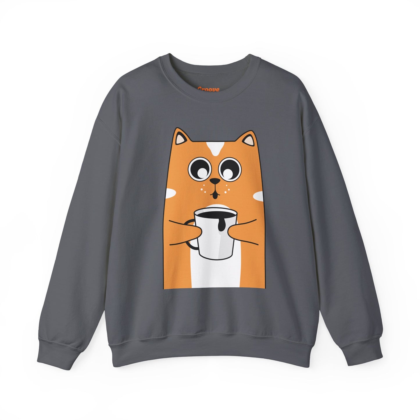 Cute Cat Mug Sweatshirt, Cozy Crewneck, Cat Lover Gift, Animal Apparel, Perfect for Fall, Fun Pet Sweatshirt - The Nex Store