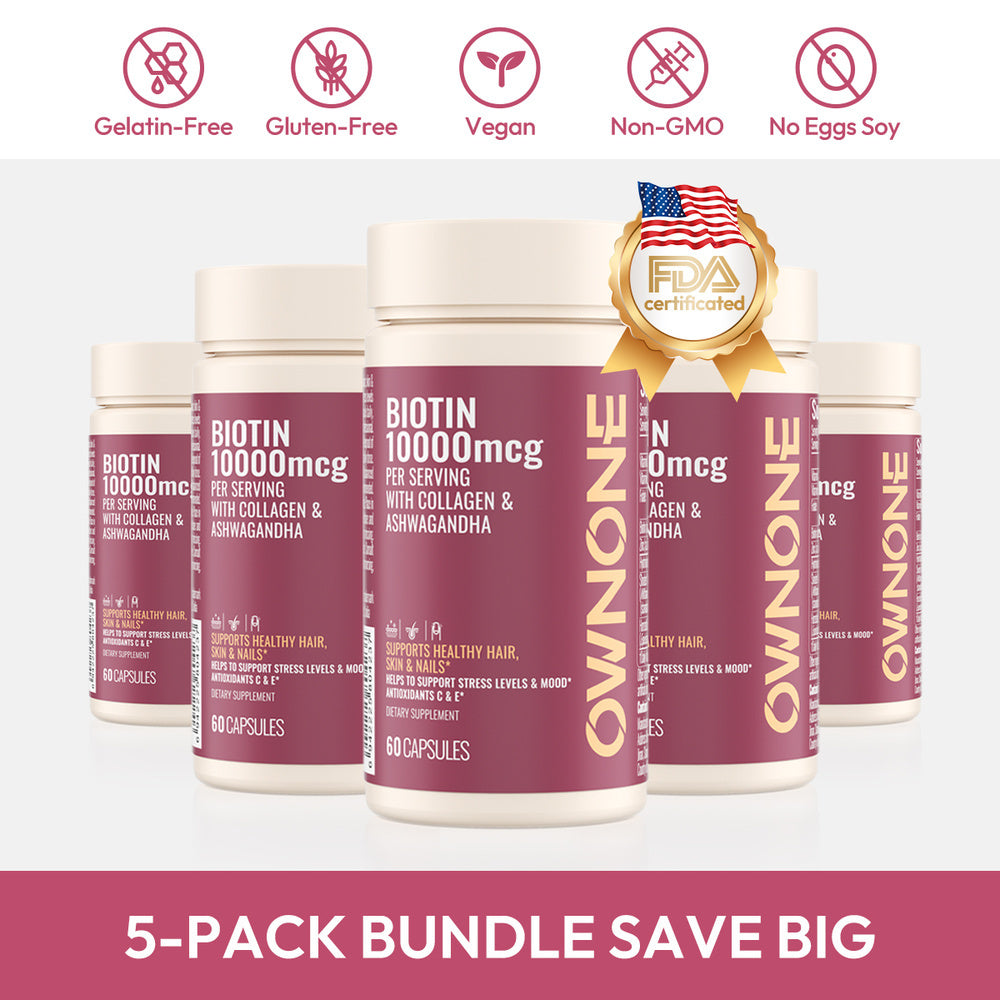 OWNONE Biotin Per Serving-HSN Care Promote Hair, Skin, Nails Growth Shoden Ashwagandha Extract Support Stress & Mood Multiple Natural Ingredients All In One 60 Capsules - The Nex Store