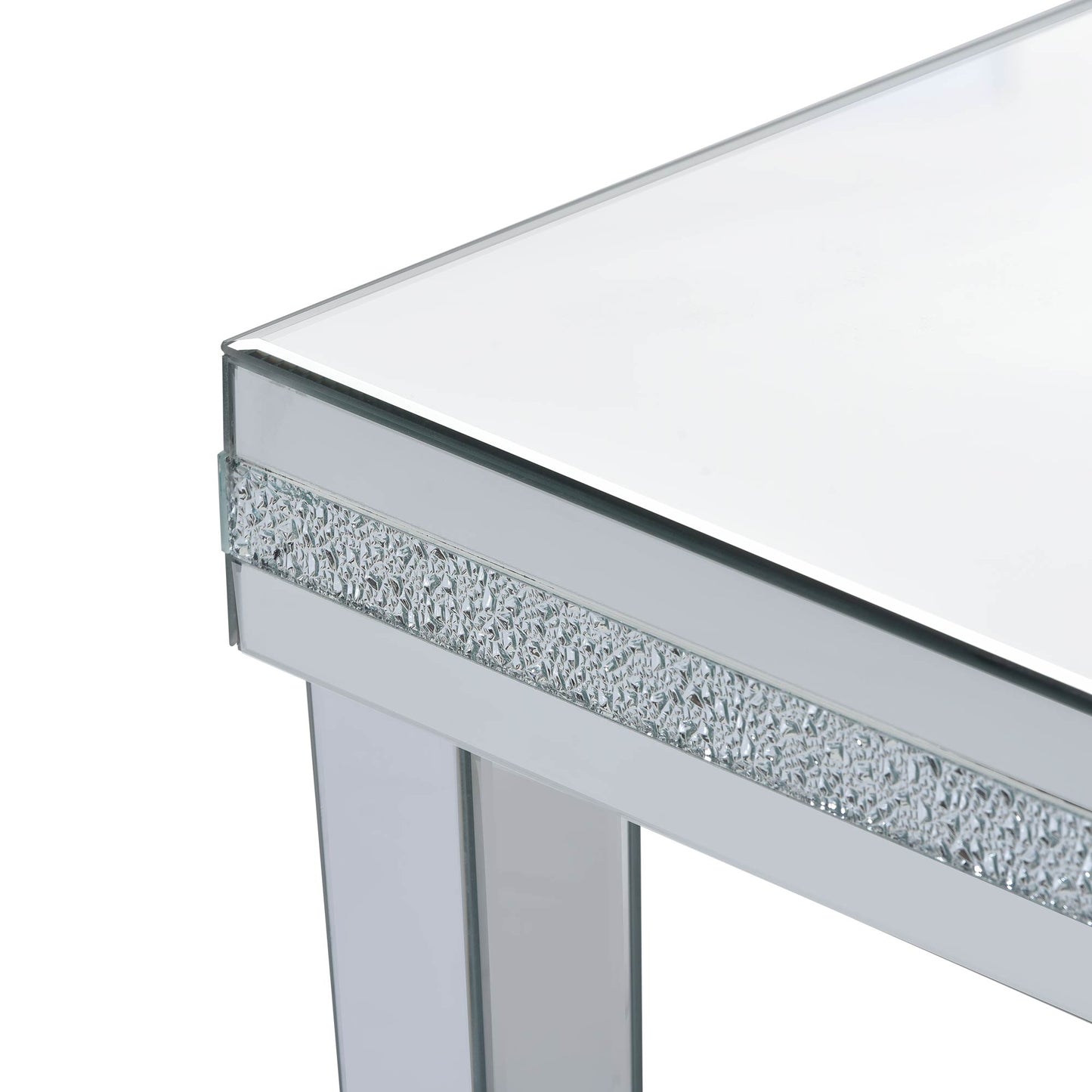 The ON-TRANS stylish modern glass mirrored coffee table features a crystal design and adjustable height legs in silver - The Nex Store