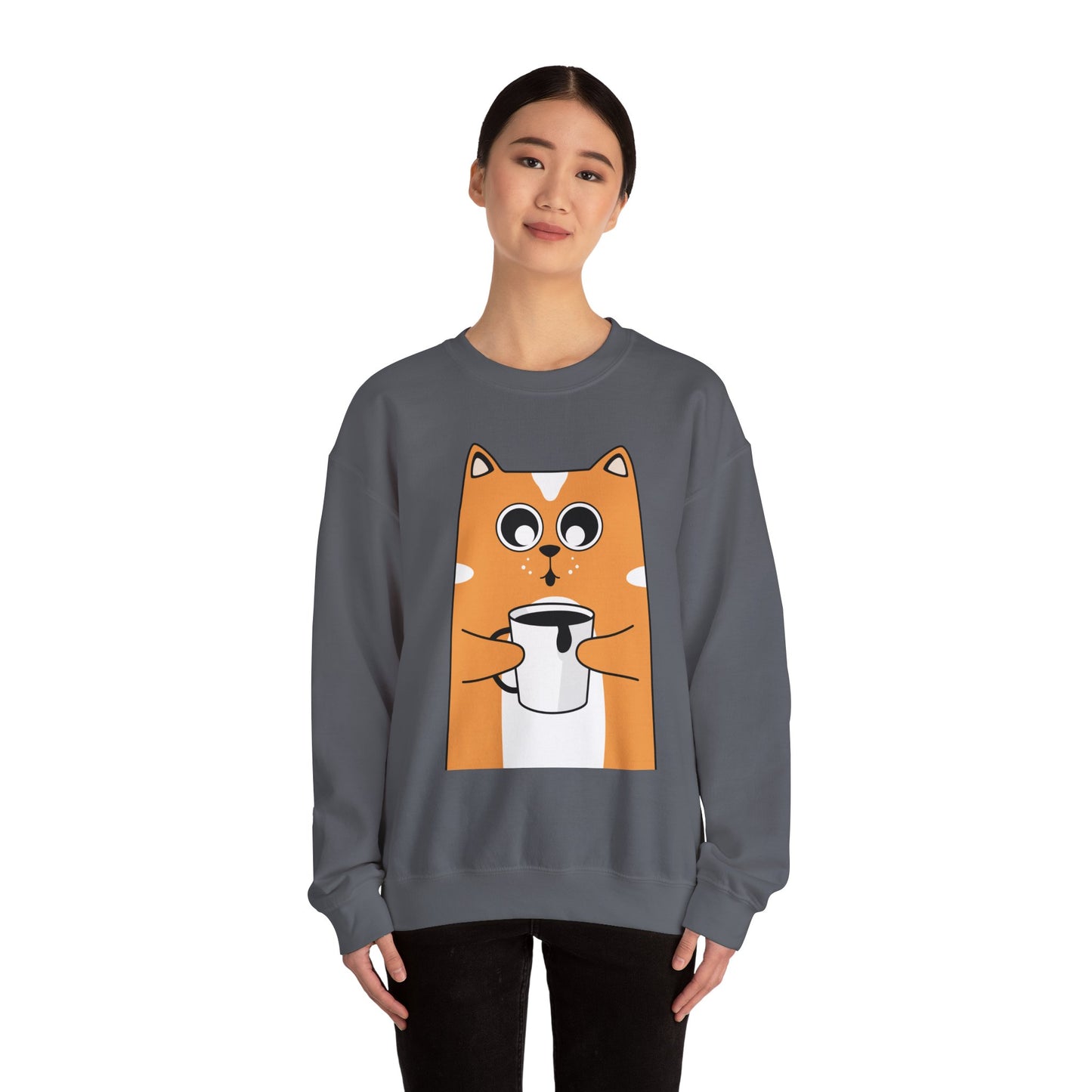 Cute Cat Mug Sweatshirt, Cozy Crewneck, Cat Lover Gift, Animal Apparel, Perfect for Fall, Fun Pet Sweatshirt - The Nex Store