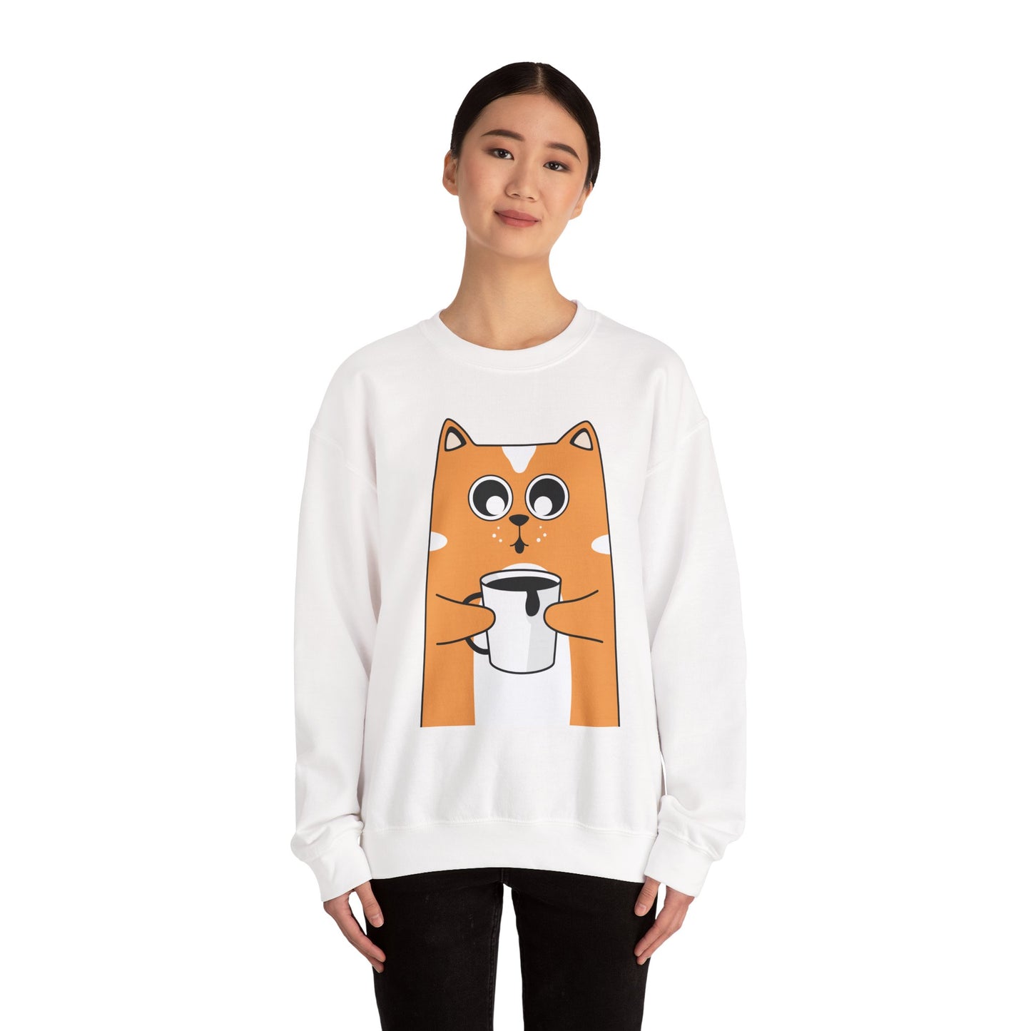 Cute Cat Mug Sweatshirt, Cozy Crewneck, Cat Lover Gift, Animal Apparel, Perfect for Fall, Fun Pet Sweatshirt - The Nex Store