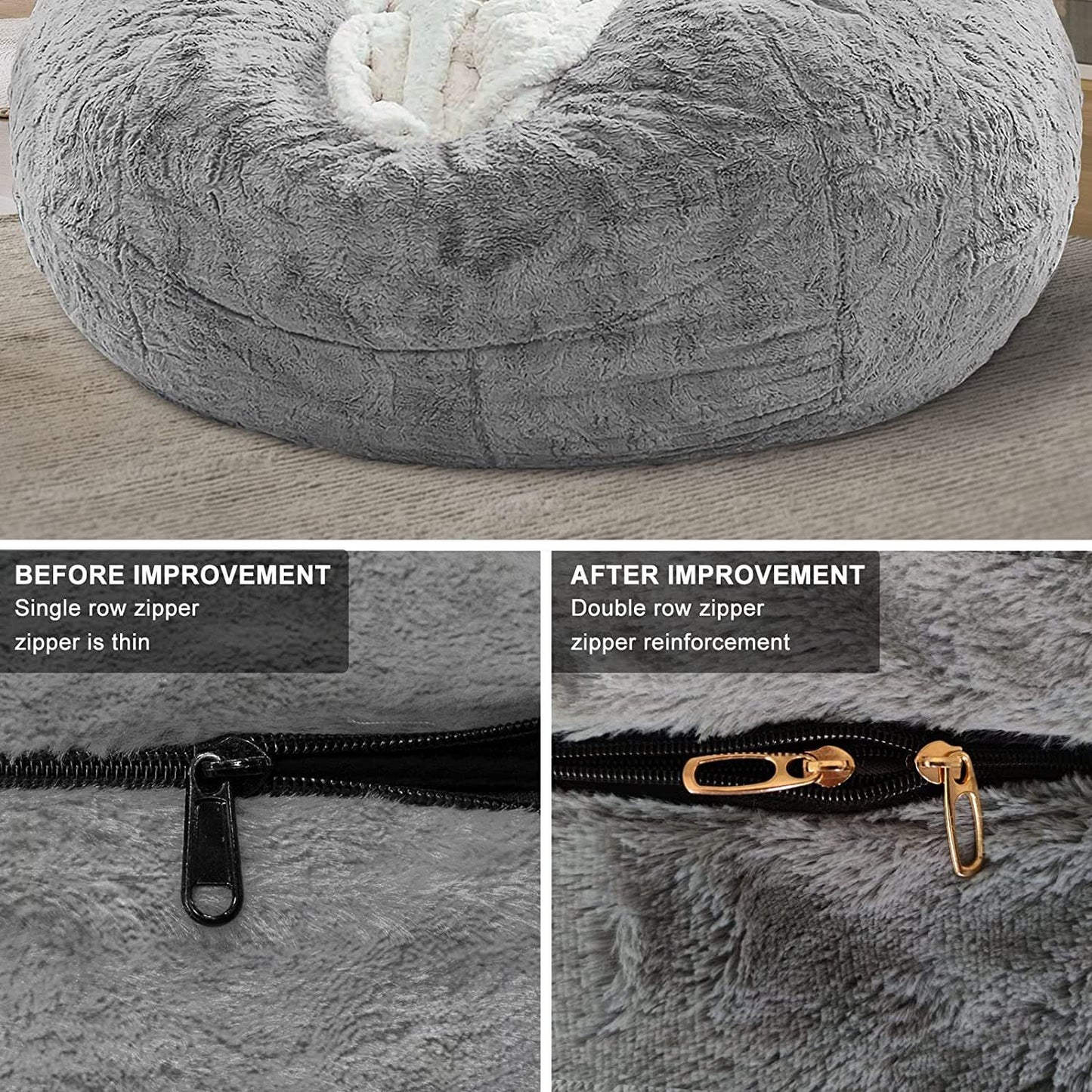 Bag Chair Coverit Was Only A Cover, Not A Full Bean Bag Chair Cushion,Big Round Soft Fluffy PV Velvet Sofa Bed Cover, Living Room Furniture, Lazy Sofa Bed Cover,5ft Black - The Nex Store