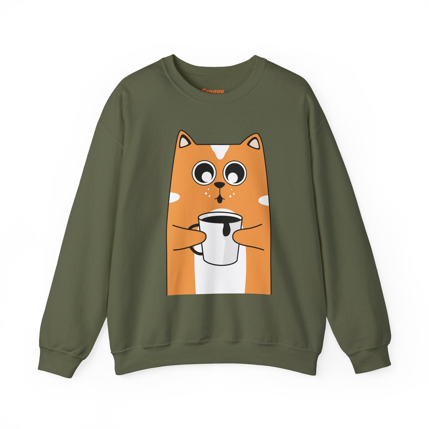 Cute Cat Mug Sweatshirt, Cozy Crewneck, Cat Lover Gift, Animal Apparel, Perfect for Fall, Fun Pet Sweatshirt - The Nex Store