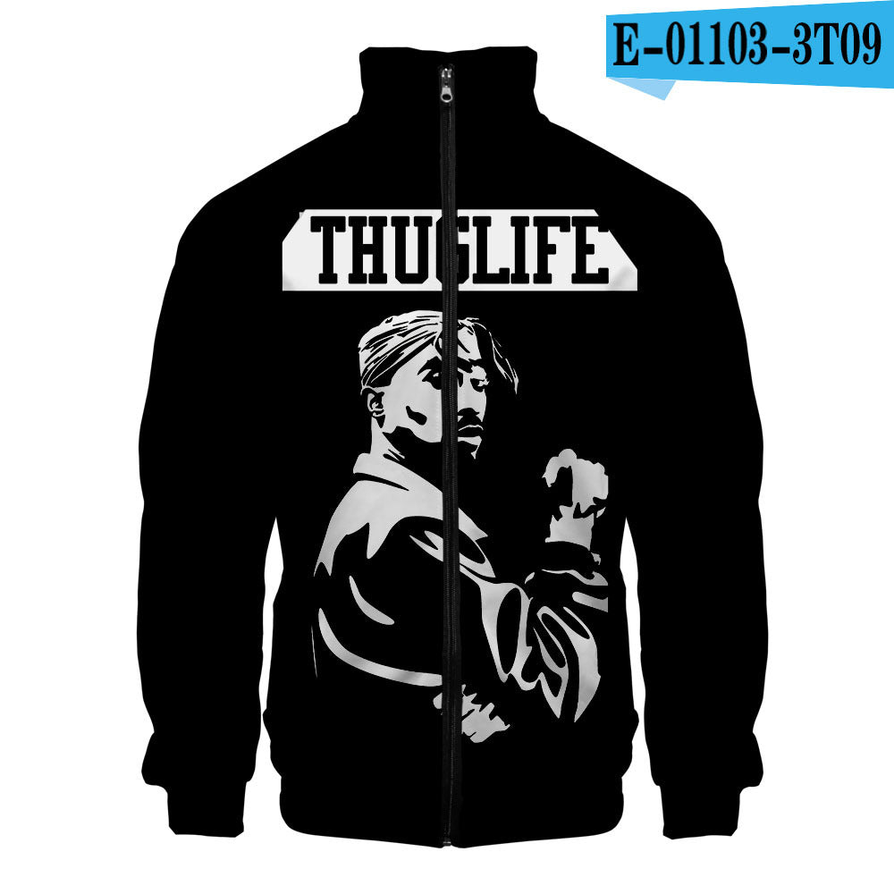 Rap singer 2PAC peripheral 3D color printed casual stand up collar sweatshirt - The Nex Store