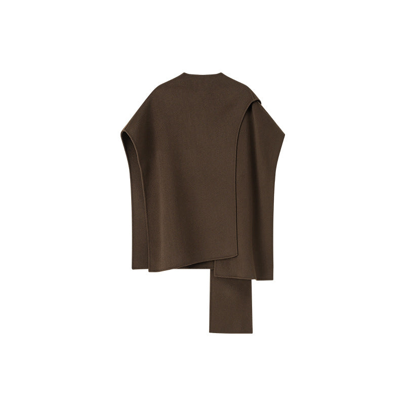 Women's woolen overcoat with a simple style and a sense of high class featuring a top cloak and shawl - The Nex Store