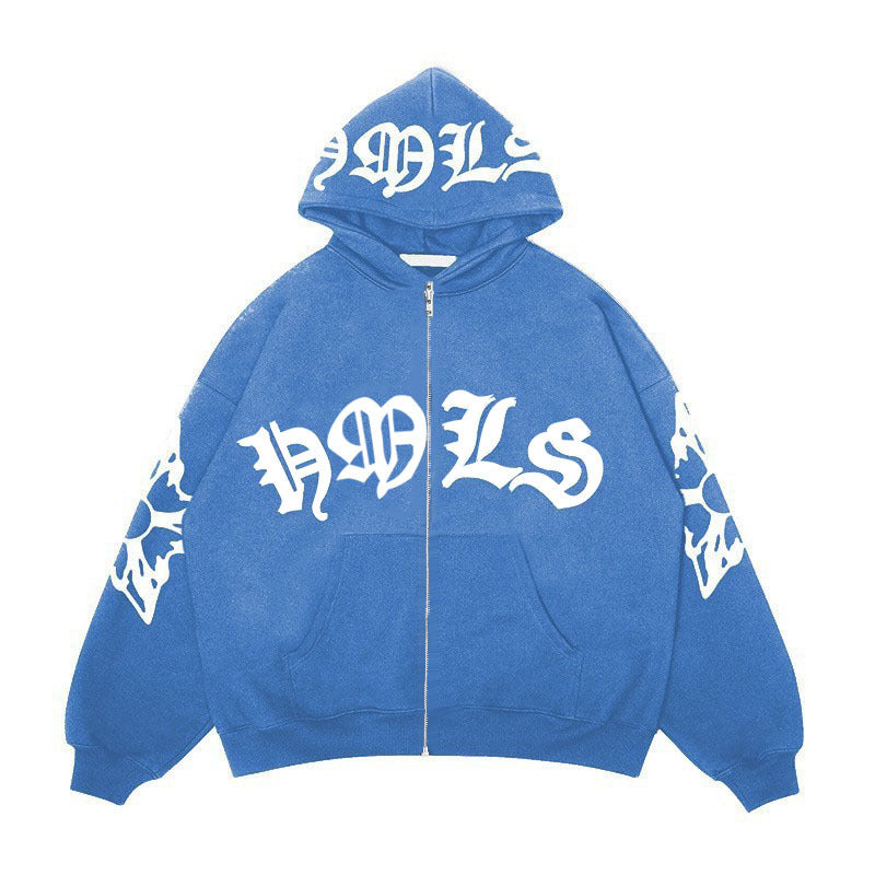 Zipper hoodie Gothic letter printed hoodie oversized hoodie - The Nex Store