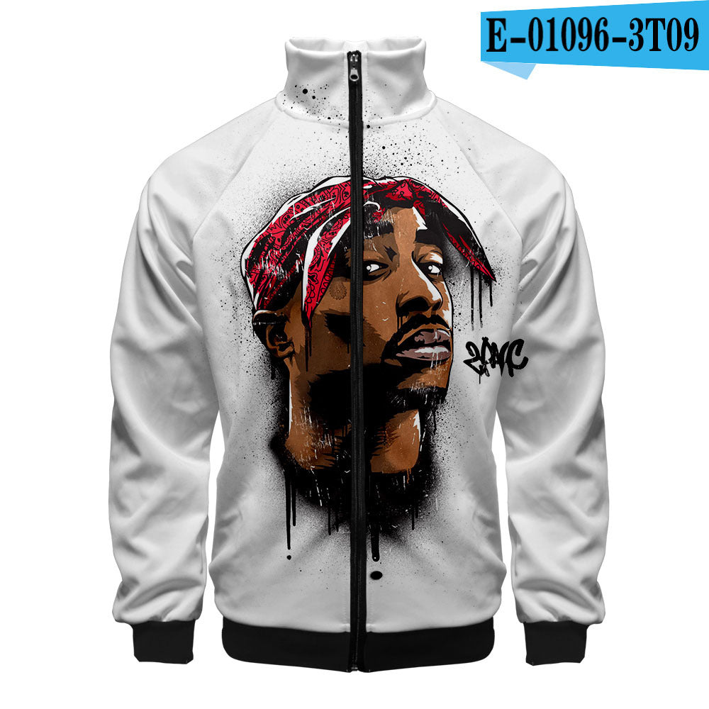 Rap singer 2PAC peripheral 3D color printed casual stand up collar sweatshirt - The Nex Store