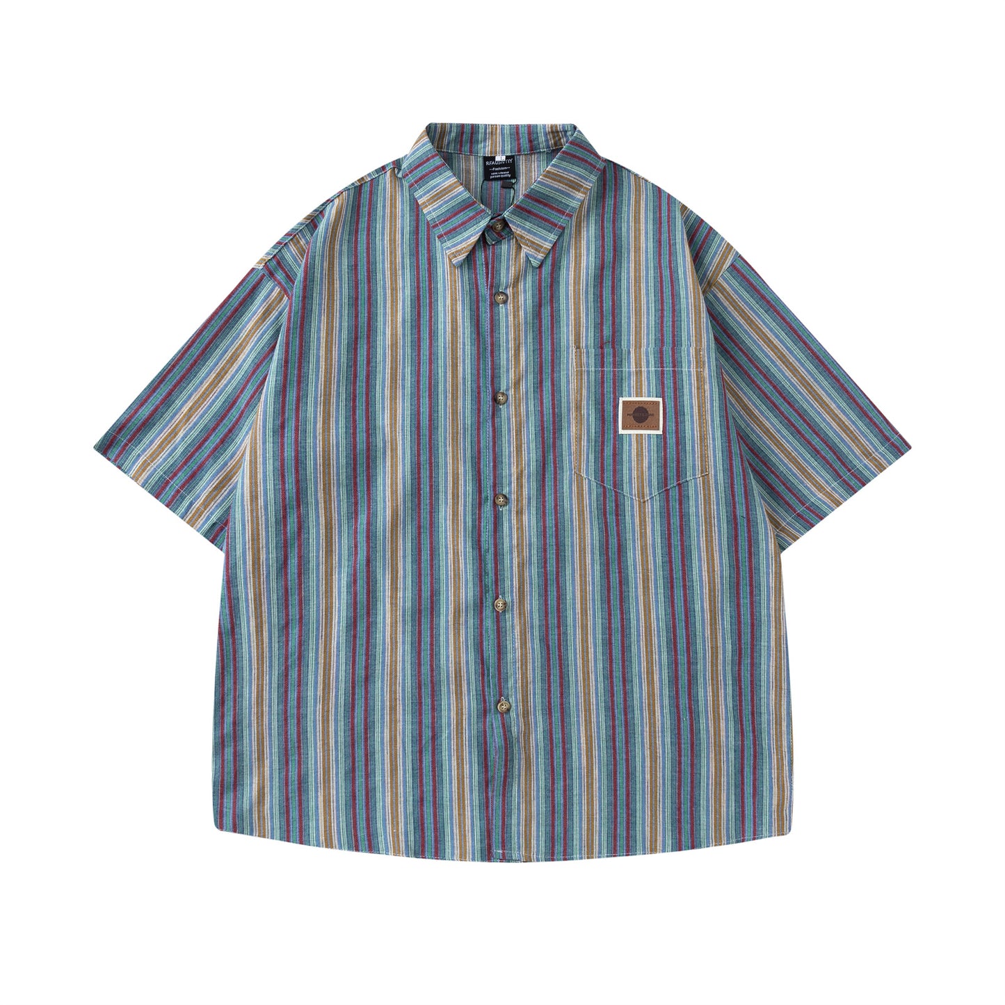 Retro Colorful Striped Short-Sleeved Shirt for Men and Women - The Nex Store