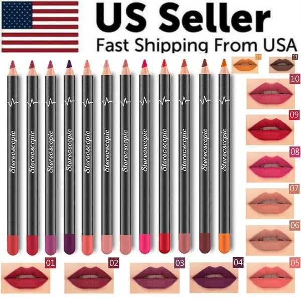 12Pcs Women Waterproof Lipstick Long Lasting Matte Lip Liner Pencil Lip Pen Set - The Nex Store