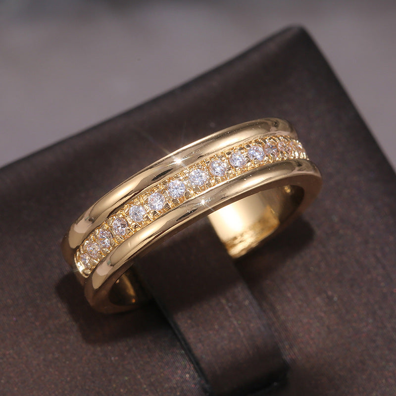 Simple Golden Sliver Rhinestones Ring Copper Plated RIngs Fashion Jewe