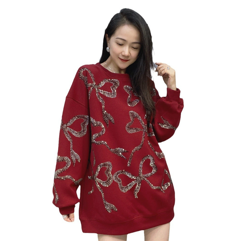 European and American diamond studded casual fashion versatile loose and high-end trendy women's hoodie - The Nex Store