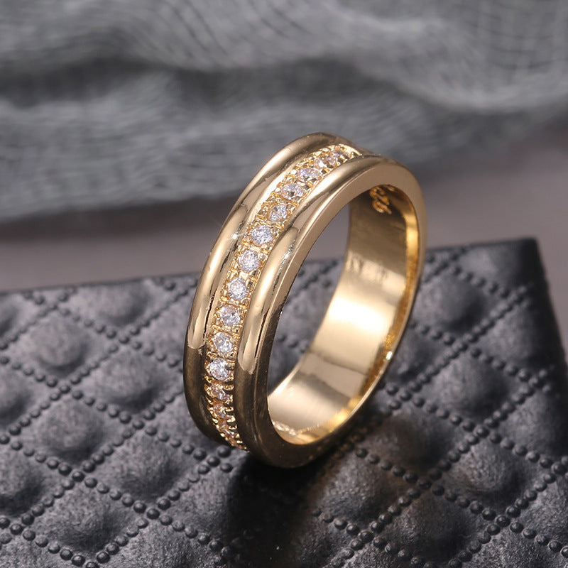 Simple Golden Sliver Rhinestones Ring Copper Plated RIngs Fashion Jewe
