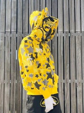 New trendy cartoon printed camouflage patchwork cardigan with zipper and hoodie for teenagers' casual hoodie - The Nex Store