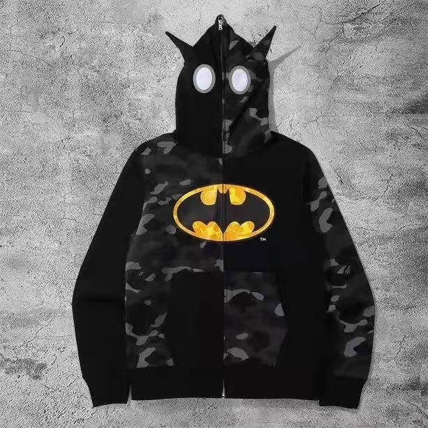 New trendy cartoon printed camouflage patchwork cardigan with zipper and hoodie for teenagers' casual hoodie - The Nex Store