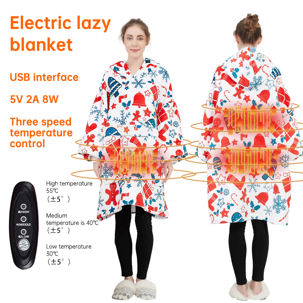 USB carbon fiber heated lazy blanket can be worn in winter, thick heating, washable lazy hoodie electric blanket - The Nex Store