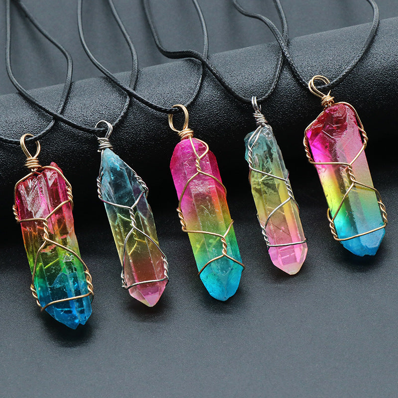 Hot Selling Stone Crystal Pillar Tree Of Life Pendant Ins Fashion Necklace - The Nex Store