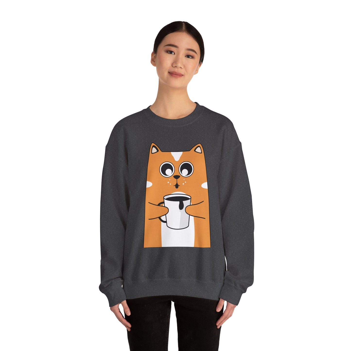 Cute Cat Mug Sweatshirt, Cozy Crewneck, Cat Lover Gift, Animal Apparel, Perfect for Fall, Fun Pet Sweatshirt - The Nex Store