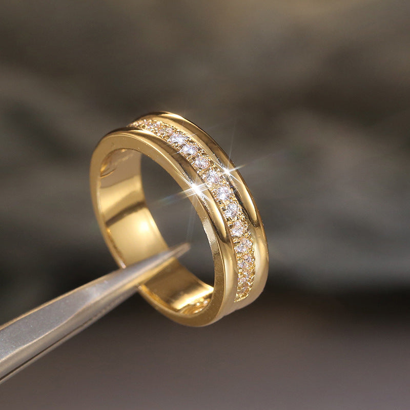 Simple Golden Sliver Rhinestones Ring Copper Plated RIngs Fashion Jewe