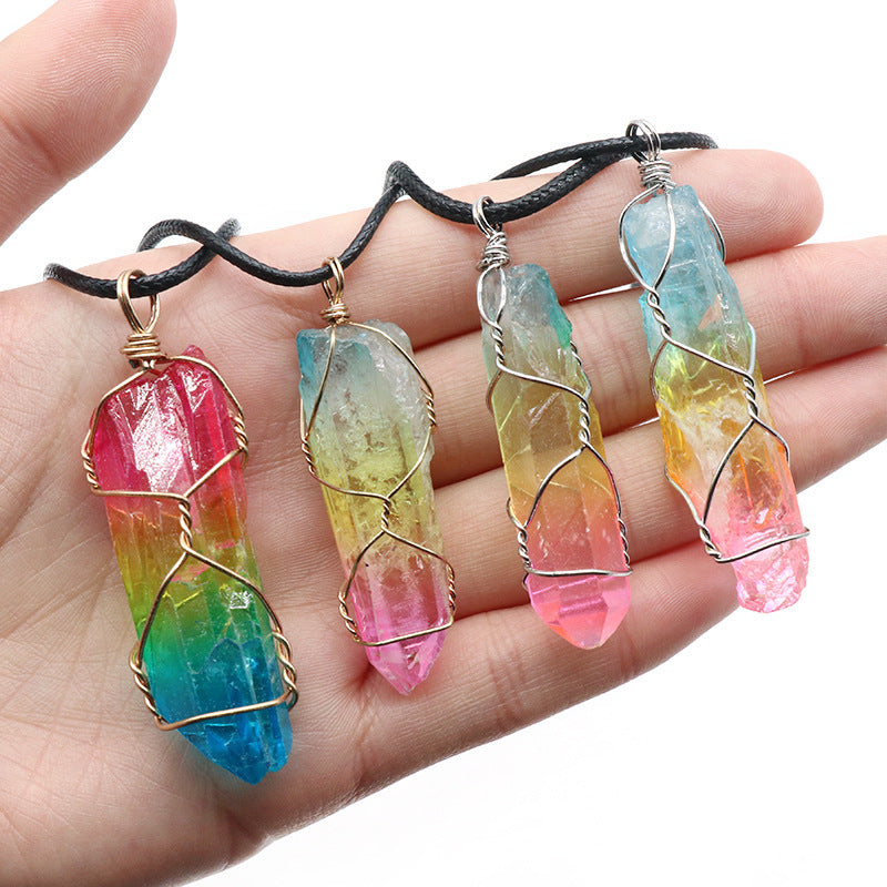 Hot Selling Stone Crystal Pillar Tree Of Life Pendant Ins Fashion Necklace - The Nex Store