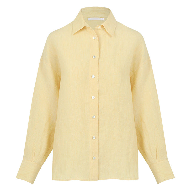 High-end Pure Linen Shirt Women's Spring and Summer Sunscreen Cardigan Loose Top Casual Cross-border Commuting Turn-down Collar Blouse - The Nex Store