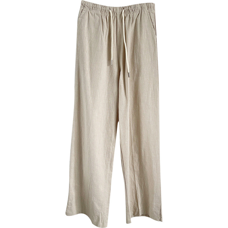 Cotton Linen High-Waist Drawstring Elastic Waist Casual Pants Women Loose Ankle-Length Trousers Summer New Breathable Slimming Straight Leg Pants - The Nex Store