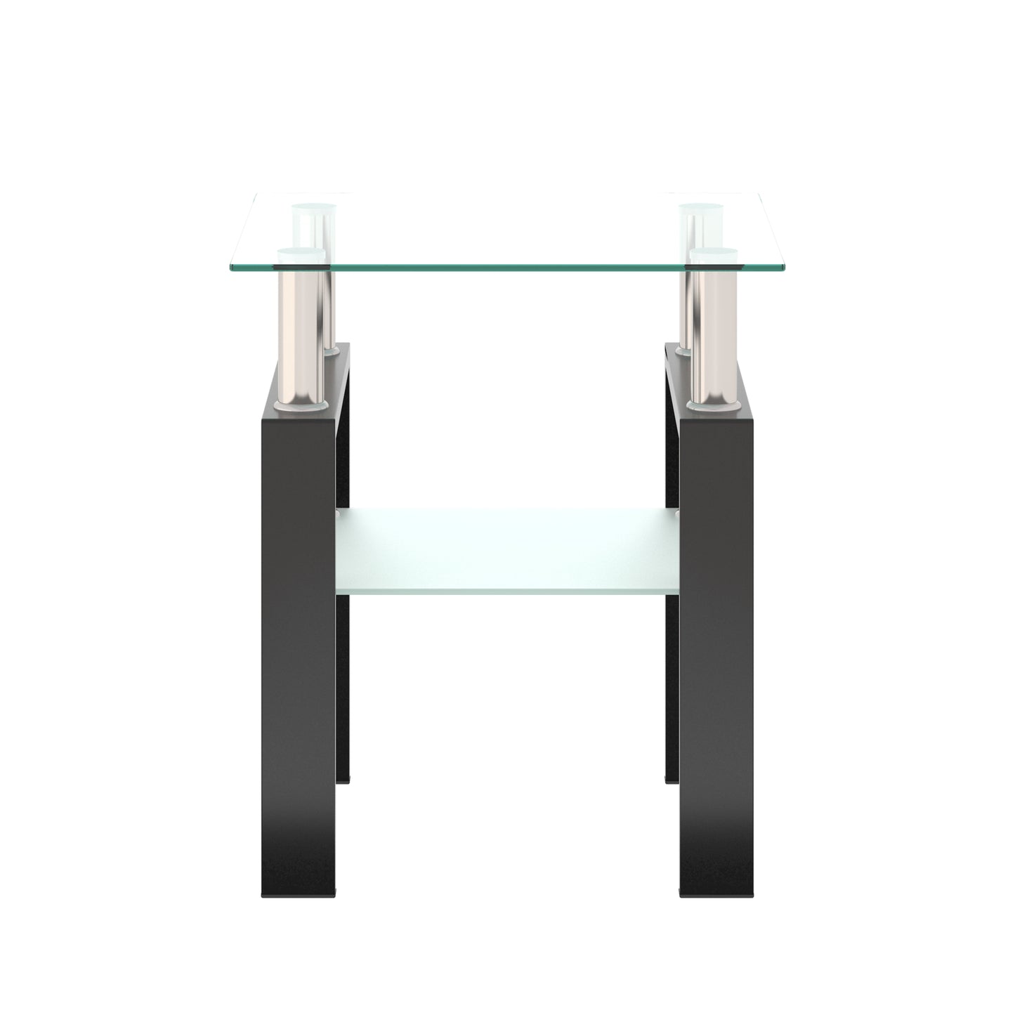 1-Piece Modern Tempered Glass Tea Table Coffee Table End Table, Square Table for Living Room, Transparent/Black - The Nex Store