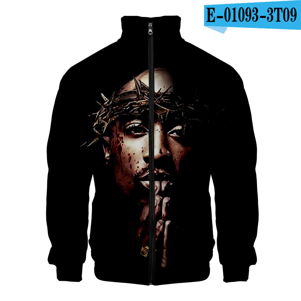 Rap singer 2PAC peripheral 3D color printed casual stand up collar sweatshirt - The Nex Store