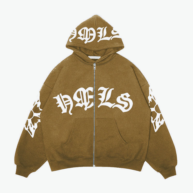 Zipper hoodie Gothic letter printed hoodie oversized hoodie - The Nex Store