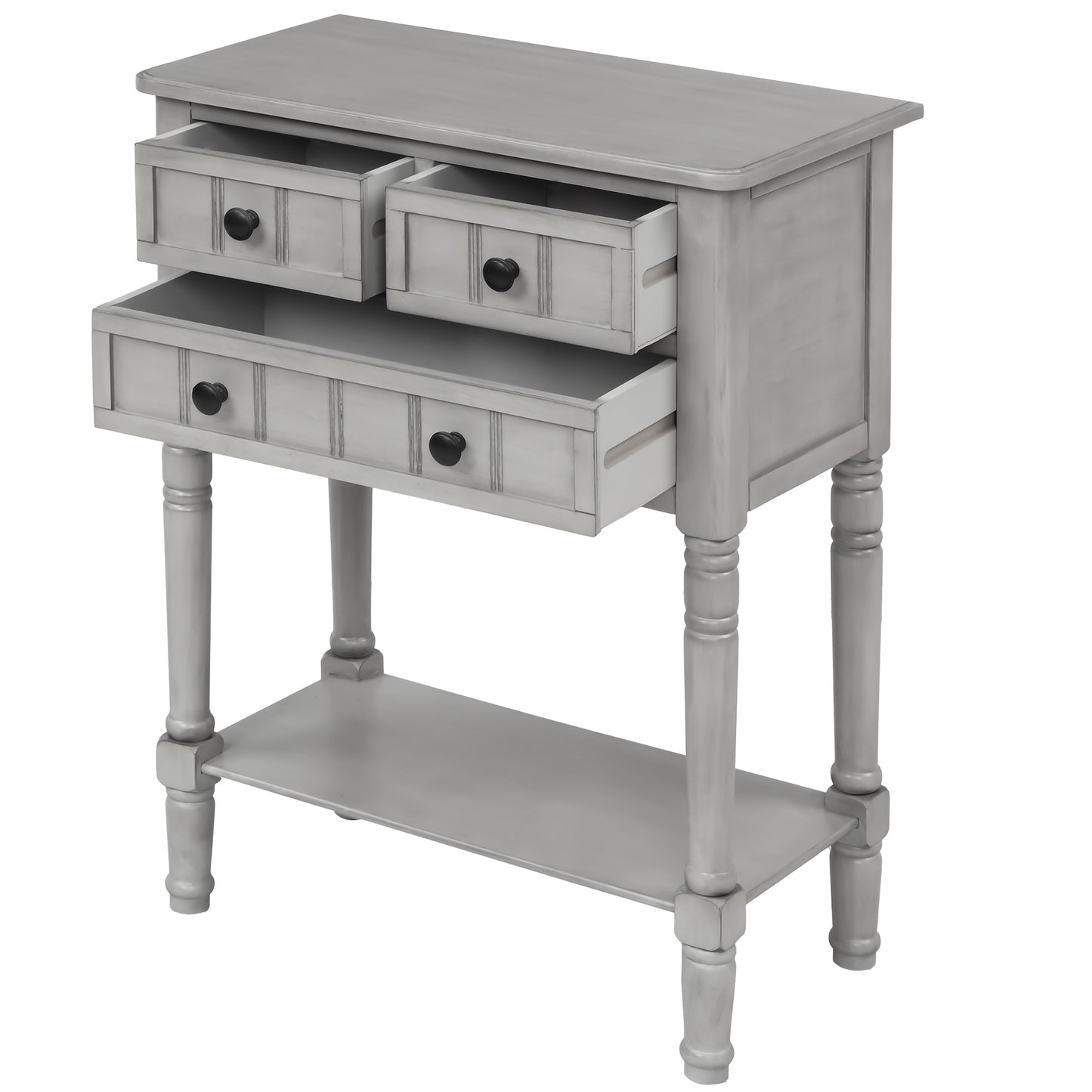 TREXM Narrow Console Desk, Thin Sofa Table with Three Storage Drawers and Living Room Bottom Shelves (Grey Washed) - The Nex Store