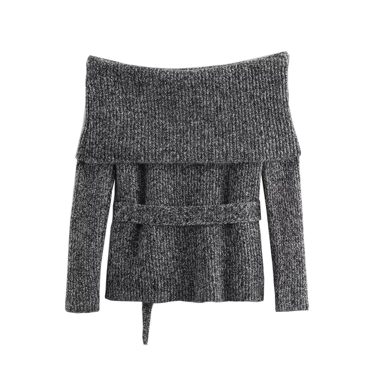 European and American autumn new style fashionable one collar long sleeved waistband top for women - The Nex Store
