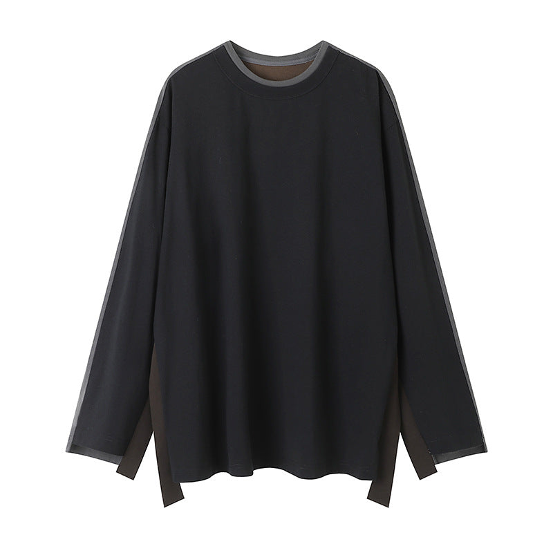 Women's simple and loose mid length T-shirt with contrasting color splicing and raglan sleeves top - The Nex Store