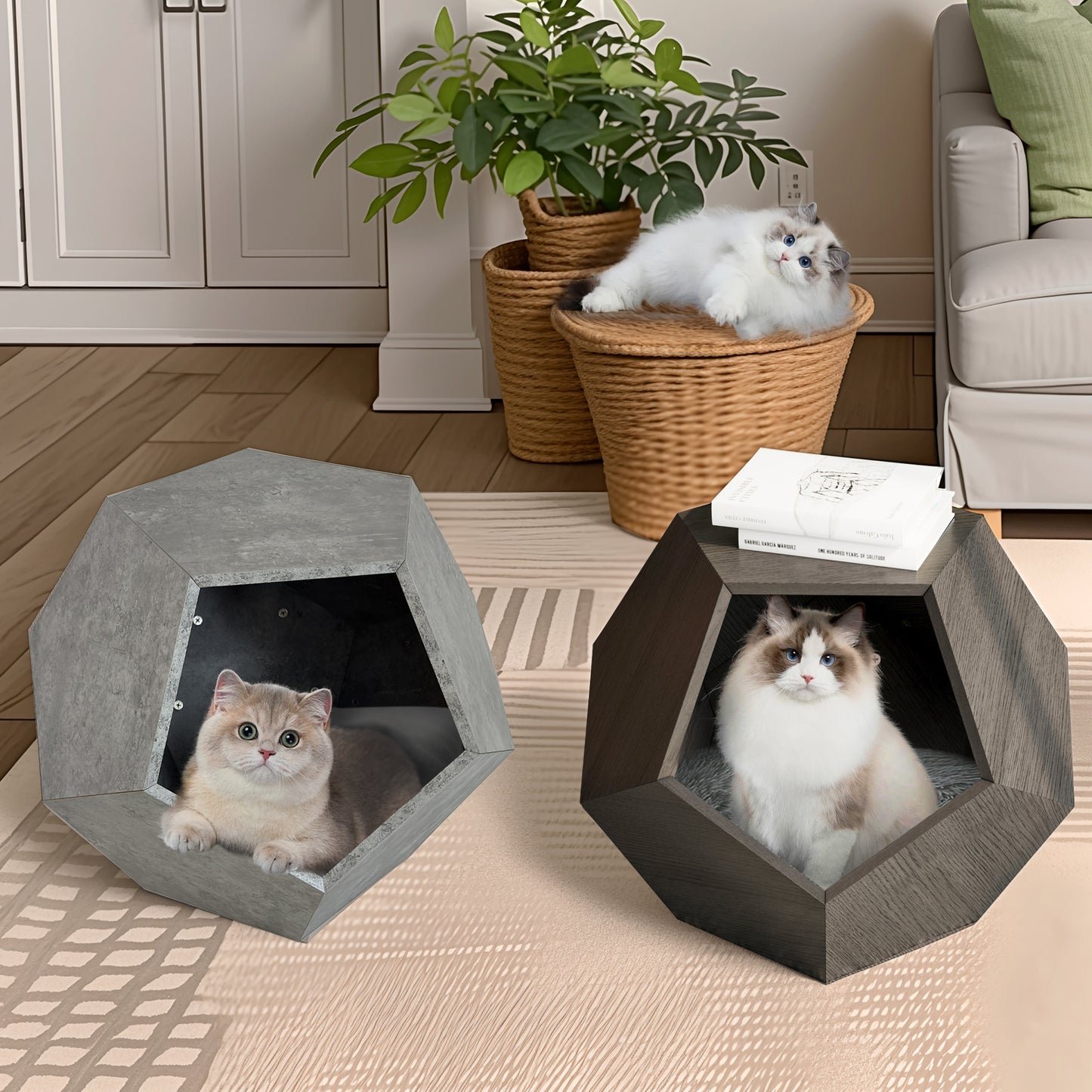 25.98"Modern Pet Furniture Cat Litter Side Table, Sofa Side Table, Planter MDF Multifunctional Furniture, Cement Gray - The Nex Store