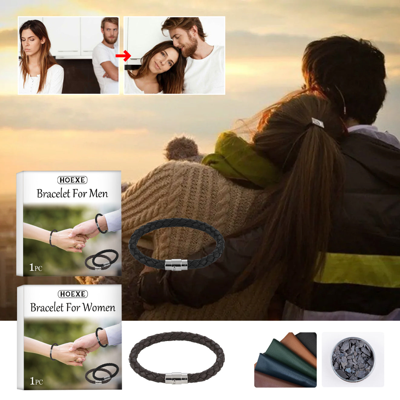 Hoexe Couple Bracelet PU Leather Rope Braided Men's And Women's Personalized Minimalist Style Couple Bracelet Fashion Accessories Hand Jewelry - The Nex Store