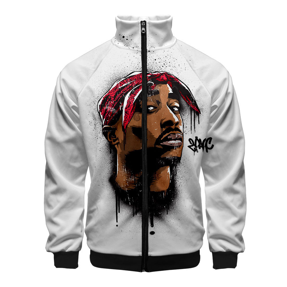 Rap singer 2PAC peripheral 3D color printed casual stand up collar sweatshirt - The Nex Store