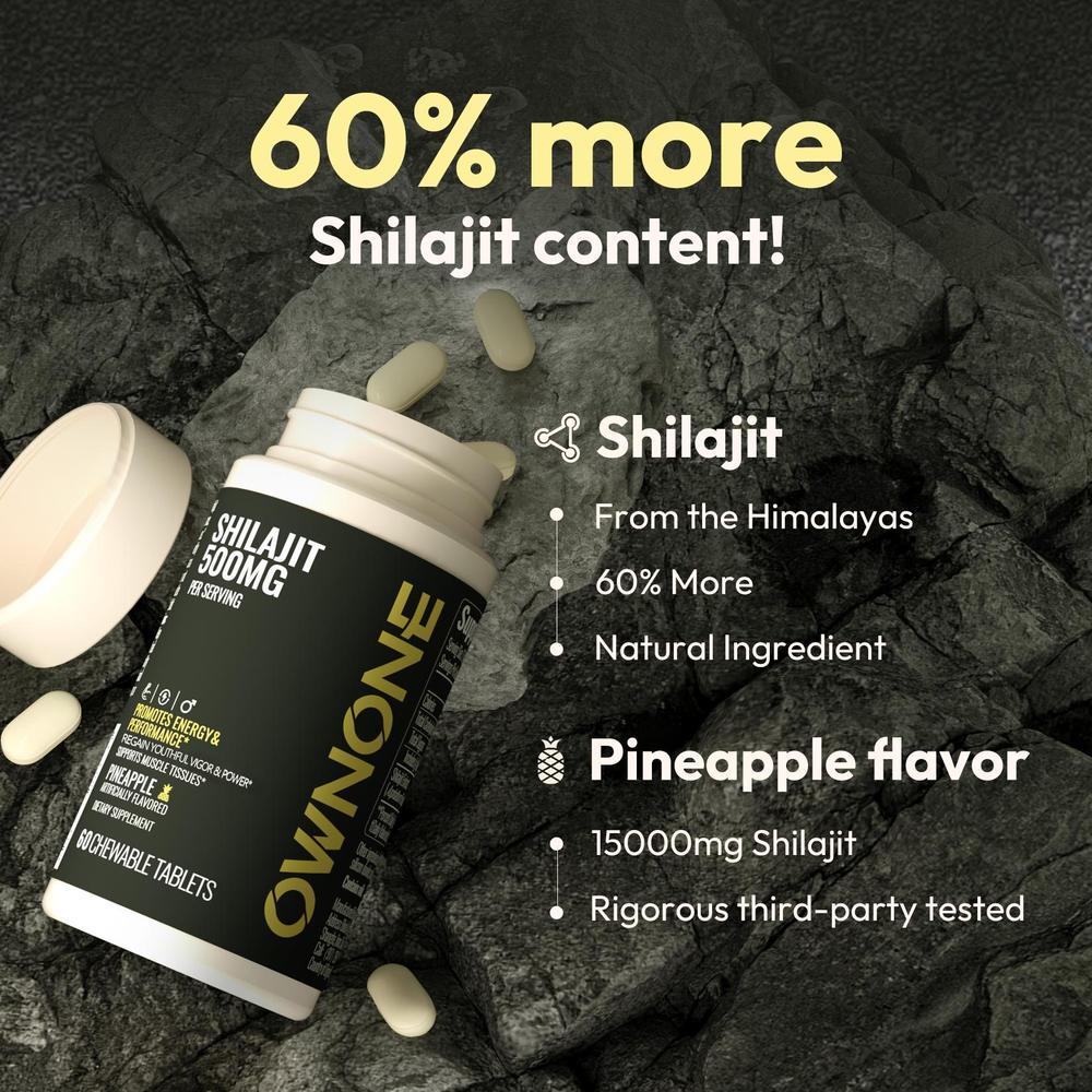 OWNONE SHILAJIT Chewable Tablets 15000MG High Content For Muscle,Energy,Strength Athletic Performance Support Pineapple Flavor 60 Tablets - The Nex Store